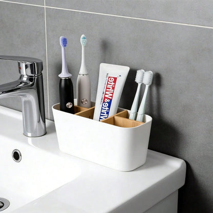 5-Slot Black Toothbrush Holder With Divider, Bathroom Countertop Organizer For Electric Toothbrush Toothpaste Razor, No Power Needed, Durable & Stylish Minimalist Design For Modern Bathroom
