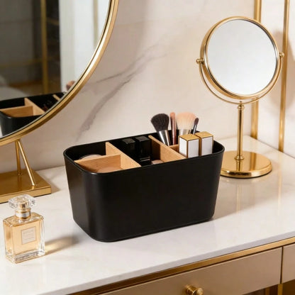 5-Slot Black Toothbrush Holder With Divider, Bathroom Countertop Organizer For Electric Toothbrush Toothpaste Razor, No Power Needed, Durable & Stylish Minimalist Design For Modern Bathroom
