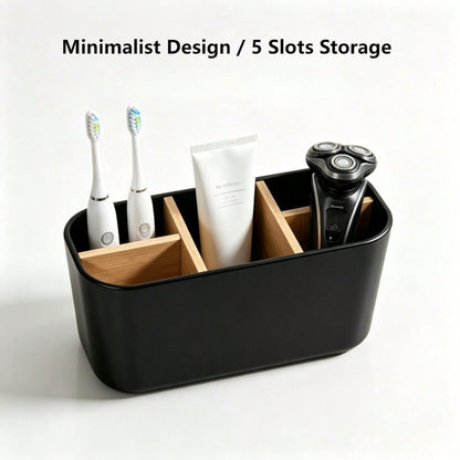 5-Slot Black Toothbrush Holder With Divider, Bathroom Countertop Organizer For Electric Toothbrush Toothpaste Razor, No Power Needed, Durable & Stylish Minimalist Design For Modern Bathroom