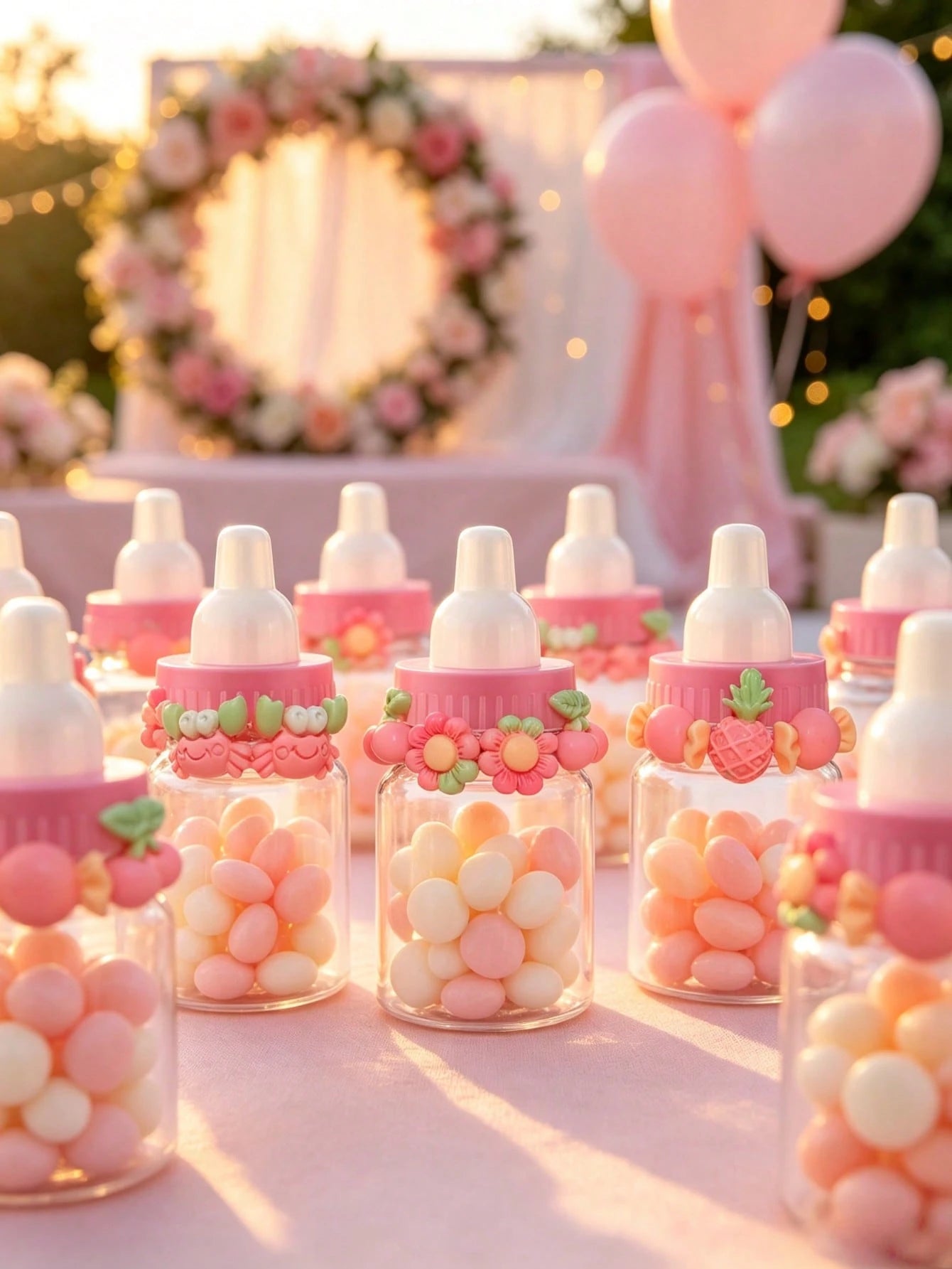 50/24/12/10/1pc- 3.5 Inch Mini Baby Bottle Candy Box With Cute Cartoon Accessories (Flower, Cherry, Pineapple, Candy, Crab) Colorful Cartoon Accessories Plastic Baby Bottle, Refillable Candy Box Smal