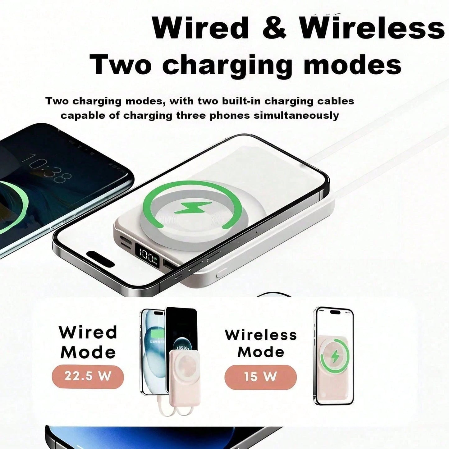 5000mAh Magnetic Wireless Power Bank 15W Wireless Charge 20W Quick Charging Magnetic Force Phone Charger Works With 12 13 14 15 Pro Max Mini Compact Lightweight Power Bank For Camping Adventures Back
