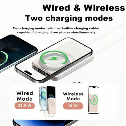 5000mAh Magnetic Wireless Power Bank 15W Wireless Charge 20W Quick Charging Magnetic Force Phone Charger Works With 12 13 14 15 Pro Max Mini Compact Lightweight Power Bank For Camping Adventures Back
