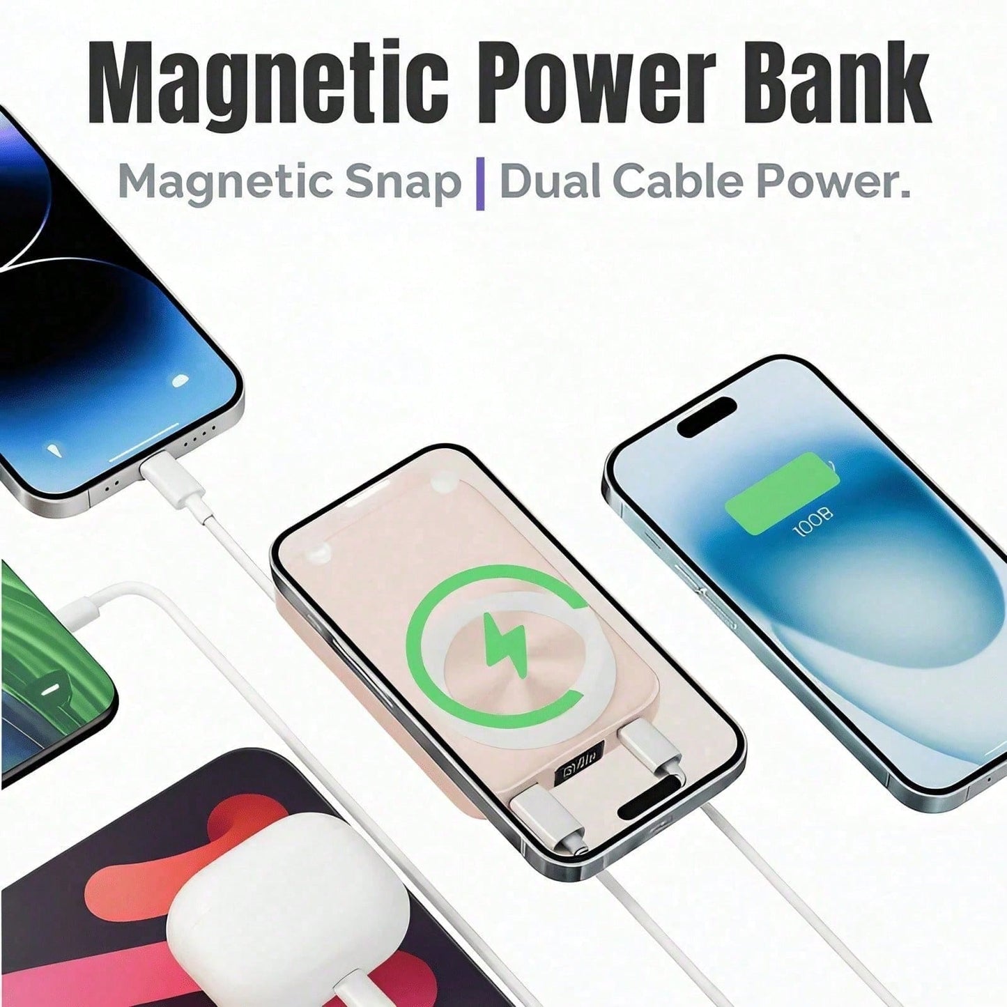 5000mAh Magnetic Wireless Power Bank 15W Wireless Charge 20W Quick Charging Magnetic Force Phone Charger Works With 12 13 14 15 Pro Max Mini Compact Lightweight Power Bank For Camping Adventures Back