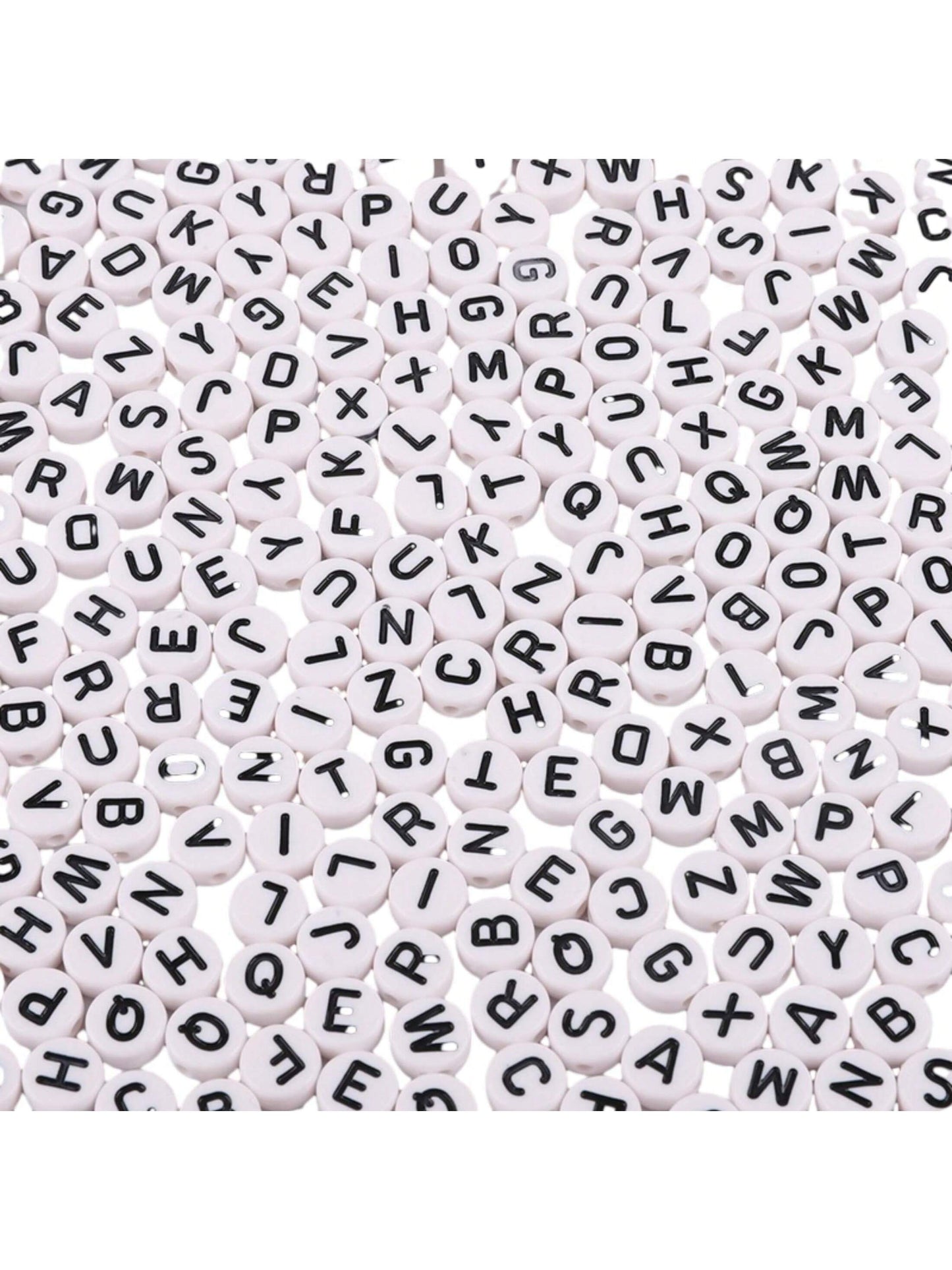 500pcs/1000pcs/1500pcs/2000pcs White Round Acrylic Black Letter Beads, Mixed A-Z Loose Beads For DIY Bracelets, Necklaces, Keychains, Jewelry Making Crafts