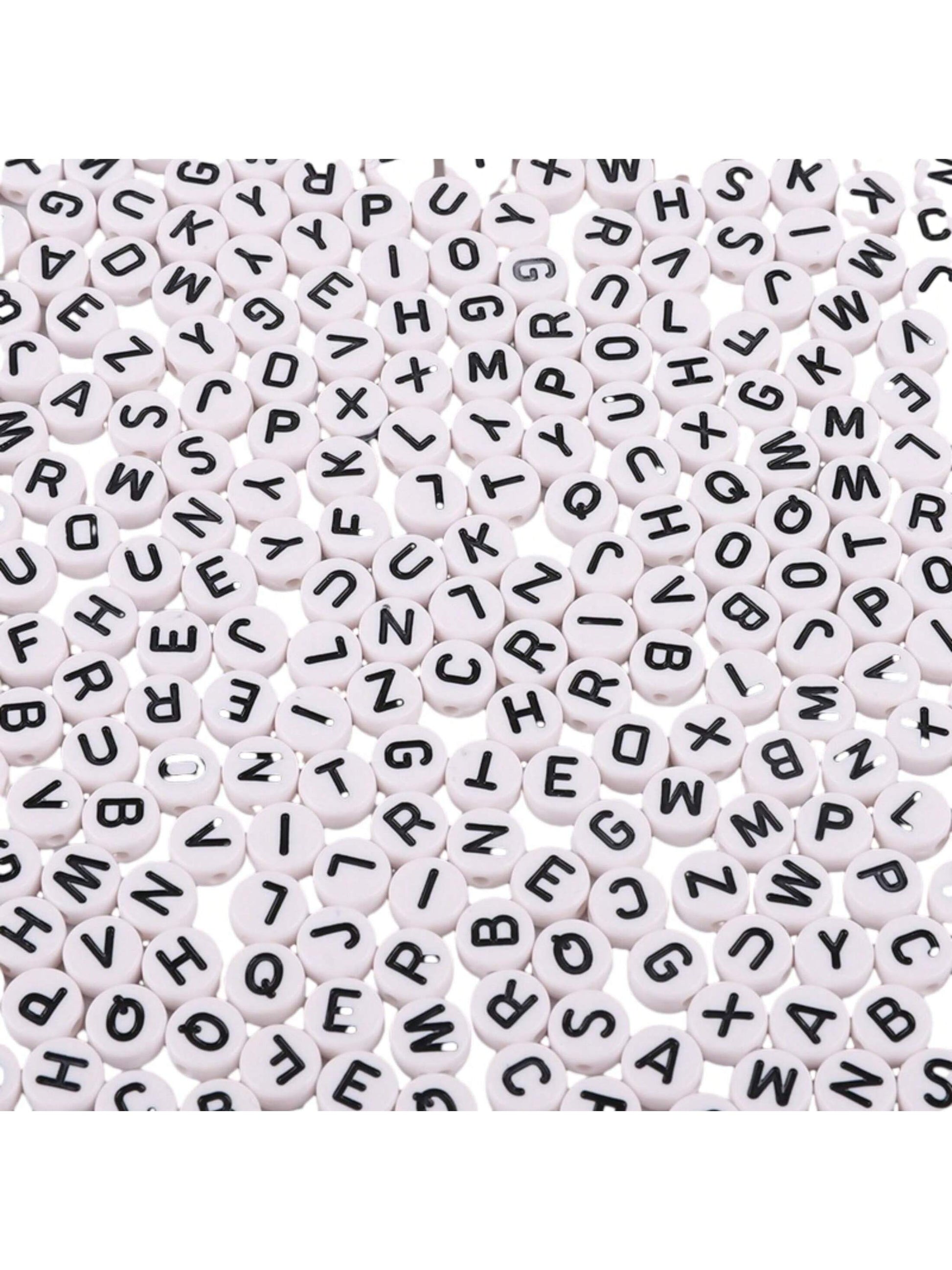 500pcs/1000pcs/1500pcs/2000pcs White Round Acrylic Black Letter Beads, Mixed A-Z Loose Beads For DIY Bracelets, Necklaces, Keychains, Jewelry Making Crafts