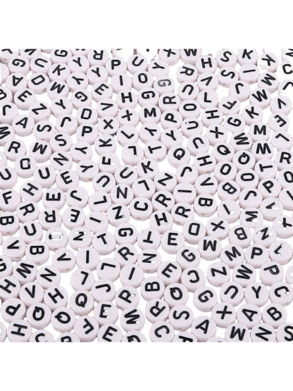 500pcs/1000pcs/1500pcs/2000pcs White Round Acrylic Black Letter Beads, Mixed A-Z Loose Beads For DIY Bracelets, Necklaces, Keychains, Jewelry Making Crafts