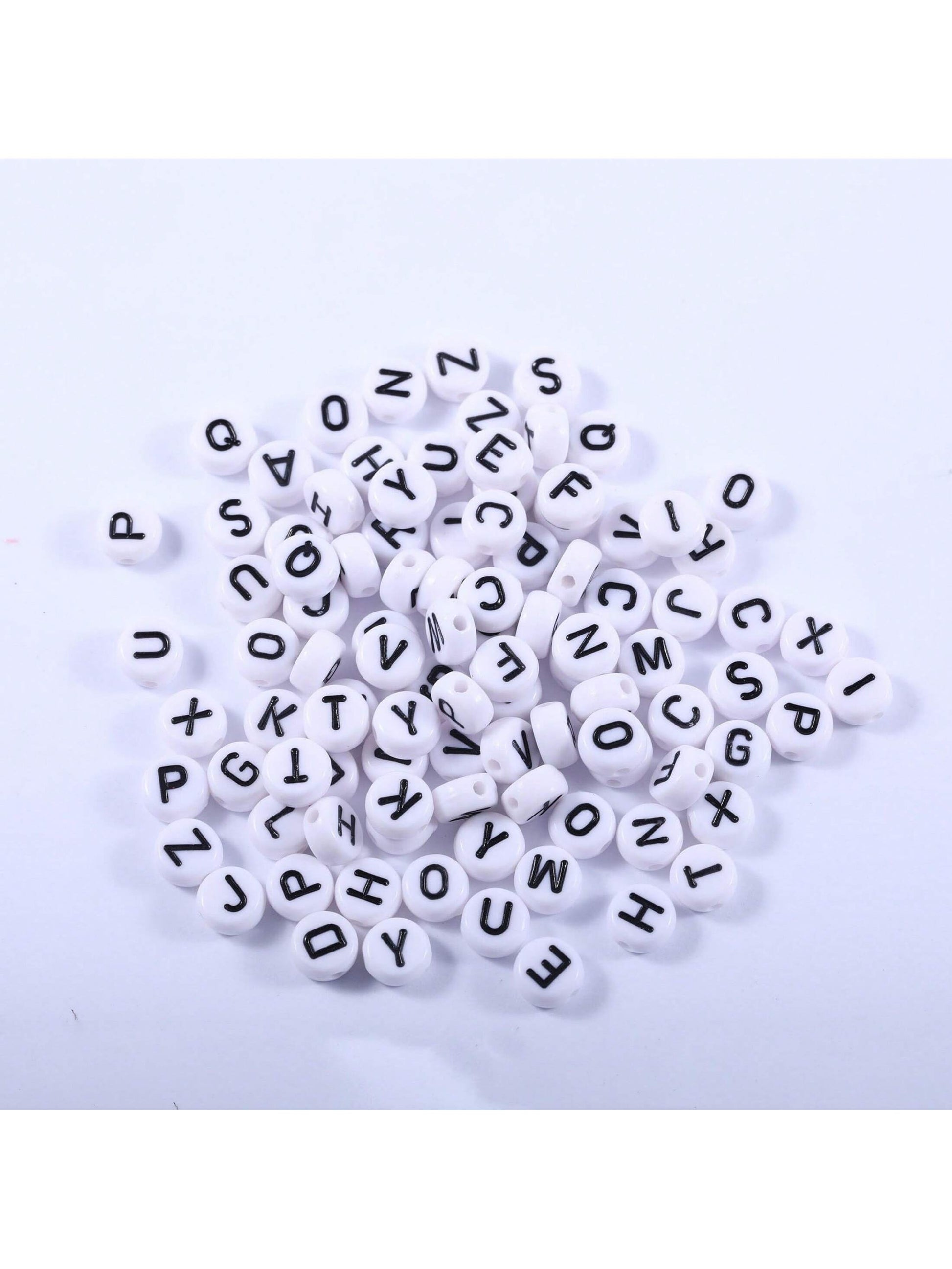 500pcs/1000pcs/1500pcs/2000pcs White Round Acrylic Black Letter Beads, Mixed A-Z Loose Beads For DIY Bracelets, Necklaces, Keychains, Jewelry Making Crafts
