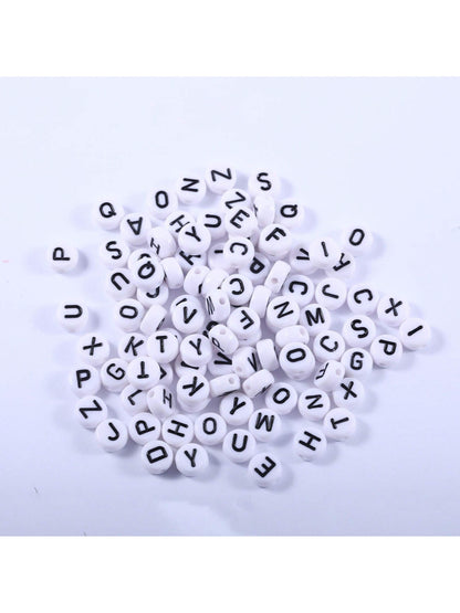 500pcs/1000pcs/1500pcs/2000pcs White Round Acrylic Black Letter Beads, Mixed A-Z Loose Beads For DIY Bracelets, Necklaces, Keychains, Jewelry Making Crafts