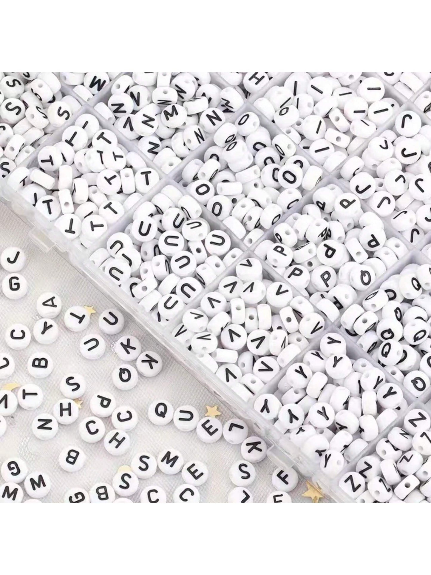 500pcs/1000pcs/1500pcs/2000pcs White Round Acrylic Black Letter Beads, Mixed A-Z Loose Beads For DIY Bracelets, Necklaces, Keychains, Jewelry Making Crafts