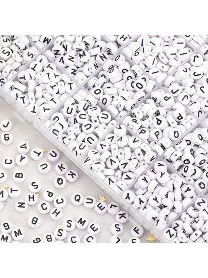 500pcs/1000pcs/1500pcs/2000pcs White Round Acrylic Black Letter Beads, Mixed A-Z Loose Beads For DIY Bracelets, Necklaces, Keychains, Jewelry Making Crafts