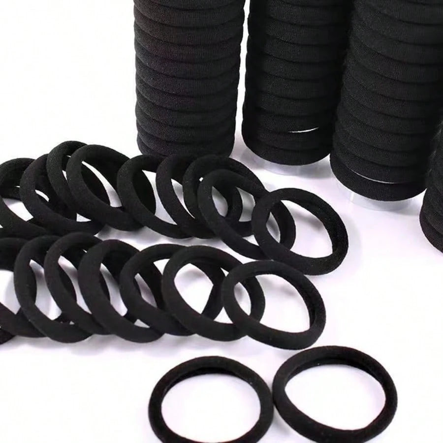 500pcs 4cm Black Rubber Band, Polyester Fiber (Polyester) Seamless High Elasticity Headband (Available In 1pc, 10pcs, 50pcs, 100pcs, 200pcs) Back To School Hair Accessories
