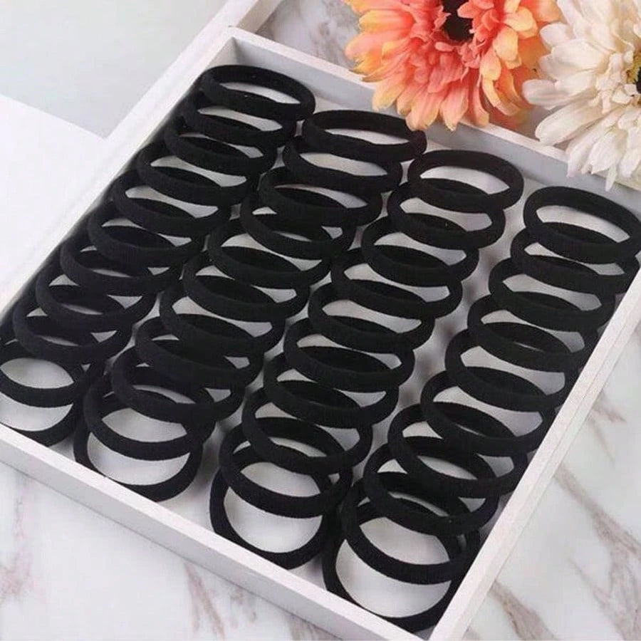 500pcs 4cm Black Rubber Band, Polyester Fiber (Polyester) Seamless High Elasticity Headband (Available In 1pc, 10pcs, 50pcs, 100pcs, 200pcs) Back To School Hair Accessories