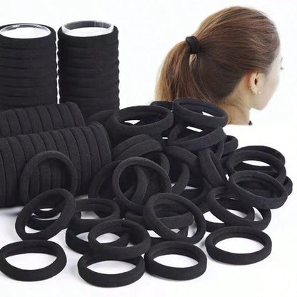 500pcs 4cm Black Rubber Band, Polyester Fiber (Polyester) Seamless High Elasticity Headband (Available In 1pc, 10pcs, 50pcs, 100pcs, 200pcs) Back To School Hair Accessories