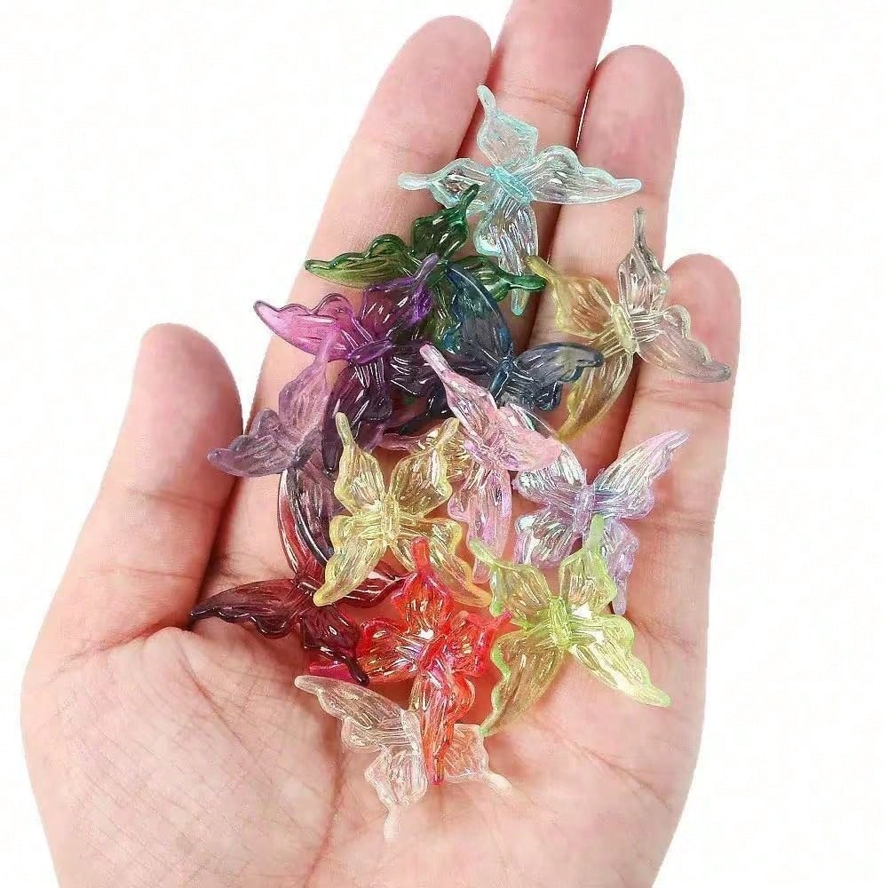 50pcs Transparent Colorful 3D Butterfly Beads, Random Mixed Colors, Ethereal Long-Winged Butterfly, DIY Jewelry Necklace Bracelet Making Kit, Friendship Jewelry Accessories Creative Gift