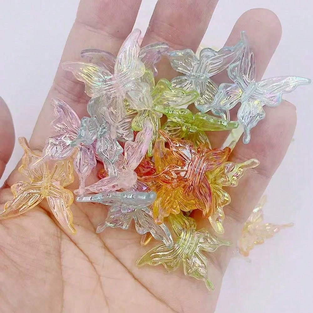 50pcs Transparent Colorful 3D Butterfly Beads, Random Mixed Colors, Ethereal Long-Winged Butterfly, DIY Jewelry Necklace Bracelet Making Kit, Friendship Jewelry Accessories Creative Gift