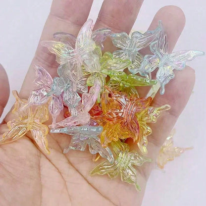 50pcs Transparent Colorful 3D Butterfly Beads, Random Mixed Colors, Ethereal Long-Winged Butterfly, DIY Jewelry Necklace Bracelet Making Kit, Friendship Jewelry Accessories Creative Gift