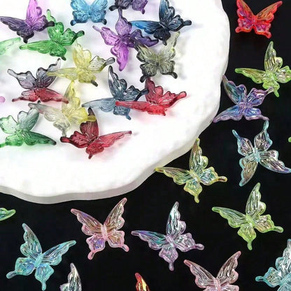 50pcs Transparent Colorful 3D Butterfly Beads, Random Mixed Colors, Ethereal Long-Winged Butterfly, DIY Jewelry Necklace Bracelet Making Kit, Friendship Jewelry Accessories Creative Gift