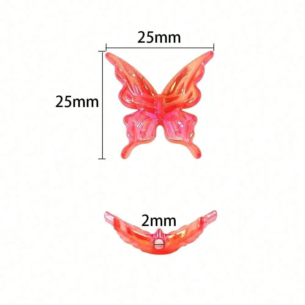 50pcs Transparent Colorful 3D Butterfly Beads, Random Mixed Colors, Ethereal Long-Winged Butterfly, DIY Jewelry Necklace Bracelet Making Kit, Friendship Jewelry Accessories Creative Gift