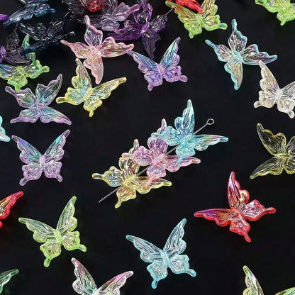 50pcs Transparent Colorful 3D Butterfly Beads, Random Mixed Colors, Ethereal Long-Winged Butterfly, DIY Jewelry Necklace Bracelet Making Kit, Friendship Jewelry Accessories Creative Gift