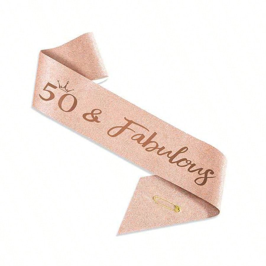 50th Birthday Crown + 50th Birthday Sash + Foldable Gold Foil Greeting Card Set, Headpiece, 50th Birthday Gift, Decorations For Female Friends, Happy Party Supplies