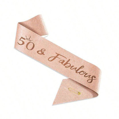 50th Birthday Crown + 50th Birthday Sash + Foldable Gold Foil Greeting Card Set, Headpiece, 50th Birthday Gift, Decorations For Female Friends, Happy Party Supplies