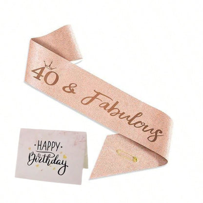 50th Birthday Crown + 50th Birthday Sash + Foldable Gold Foil Greeting Card Set, Headpiece, 50th Birthday Gift, Decorations For Female Friends, Happy Party Supplies