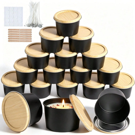 59pcs DIY Candle Making Kit, 6 Black Metal Empty Candle Jars, Candle Wicks, Wick Stickers And Wooden Base, Handmade Scented Candle Craft Materials