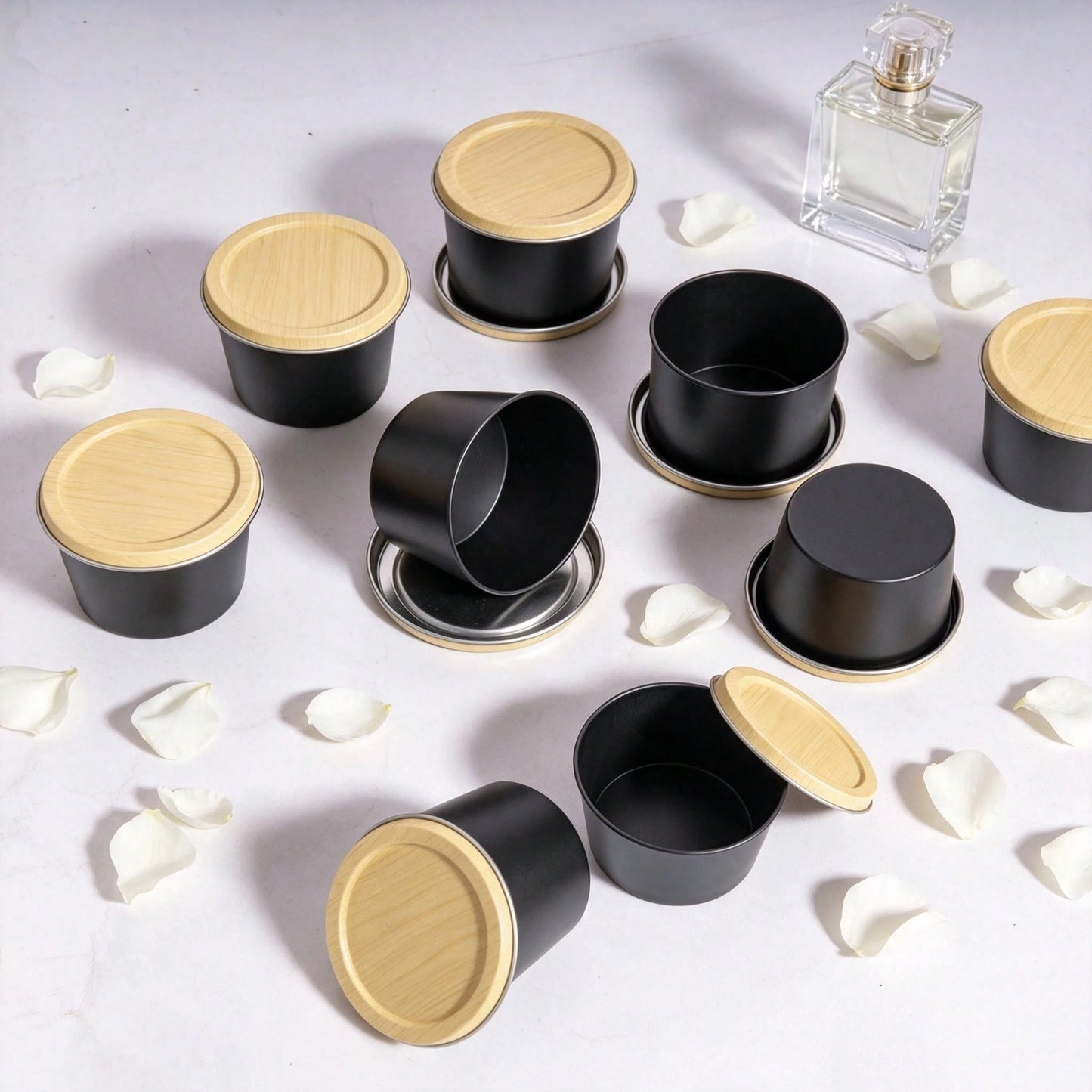 59pcs DIY Candle Making Kit, 6 Black Metal Empty Candle Jars, Candle Wicks, Wick Stickers And Wooden Base, Handmade Scented Candle Craft Materials