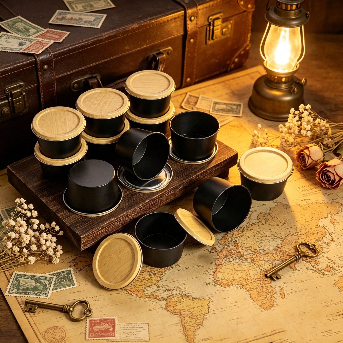 59pcs DIY Candle Making Kit, 6 Black Metal Empty Candle Jars, Candle Wicks, Wick Stickers And Wooden Base, Handmade Scented Candle Craft Materials