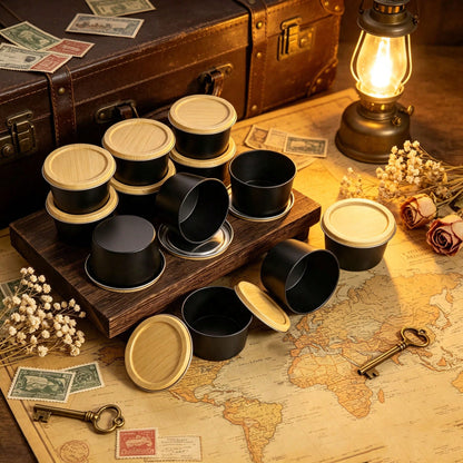 59pcs DIY Candle Making Kit, 6 Black Metal Empty Candle Jars, Candle Wicks, Wick Stickers And Wooden Base, Handmade Scented Candle Craft Materials