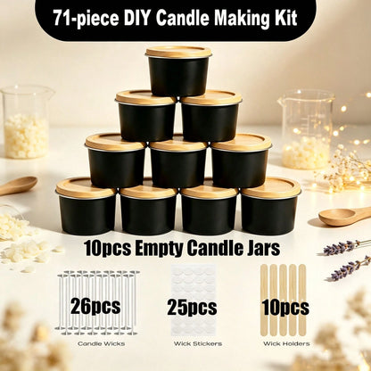 59pcs DIY Candle Making Kit, 6 Black Metal Empty Candle Jars, Candle Wicks, Wick Stickers And Wooden Base, Handmade Scented Candle Craft Materials