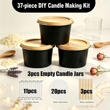 59pcs DIY Candle Making Kit, 6 Black Metal Empty Candle Jars, Candle Wicks, Wick Stickers And Wooden Base, Handmade Scented Candle Craft Materials