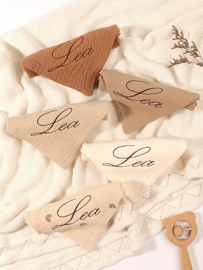5pcs Customized Embroidered Name Baby Handkerchief Set, Pink, White, Coffee, Modigliani, Beige, Purple, Soft Absorbent Burp Cloths, Face Towels, Ideal Baby Shower Gift For Boys And Girls