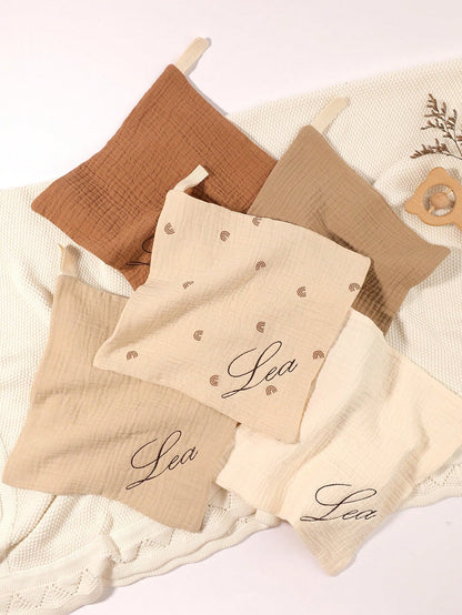 5pcs Customized Embroidered Name Baby Handkerchief Set, Pink, White, Coffee, Modigliani, Beige, Purple, Soft Absorbent Burp Cloths, Face Towels, Ideal Baby Shower Gift For Boys And Girls