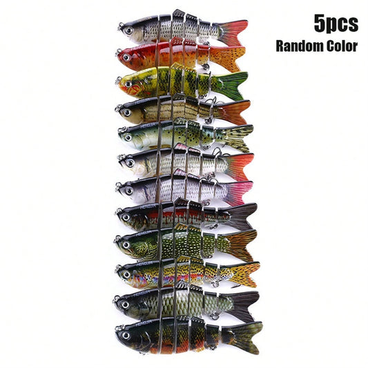 5pcs Multi Segment Bait, Lifelike Biomimetic Design, Used For Freshwater And Saltwater Fishing, Random Color, Suitable For Various Fish Such As Grass Carp