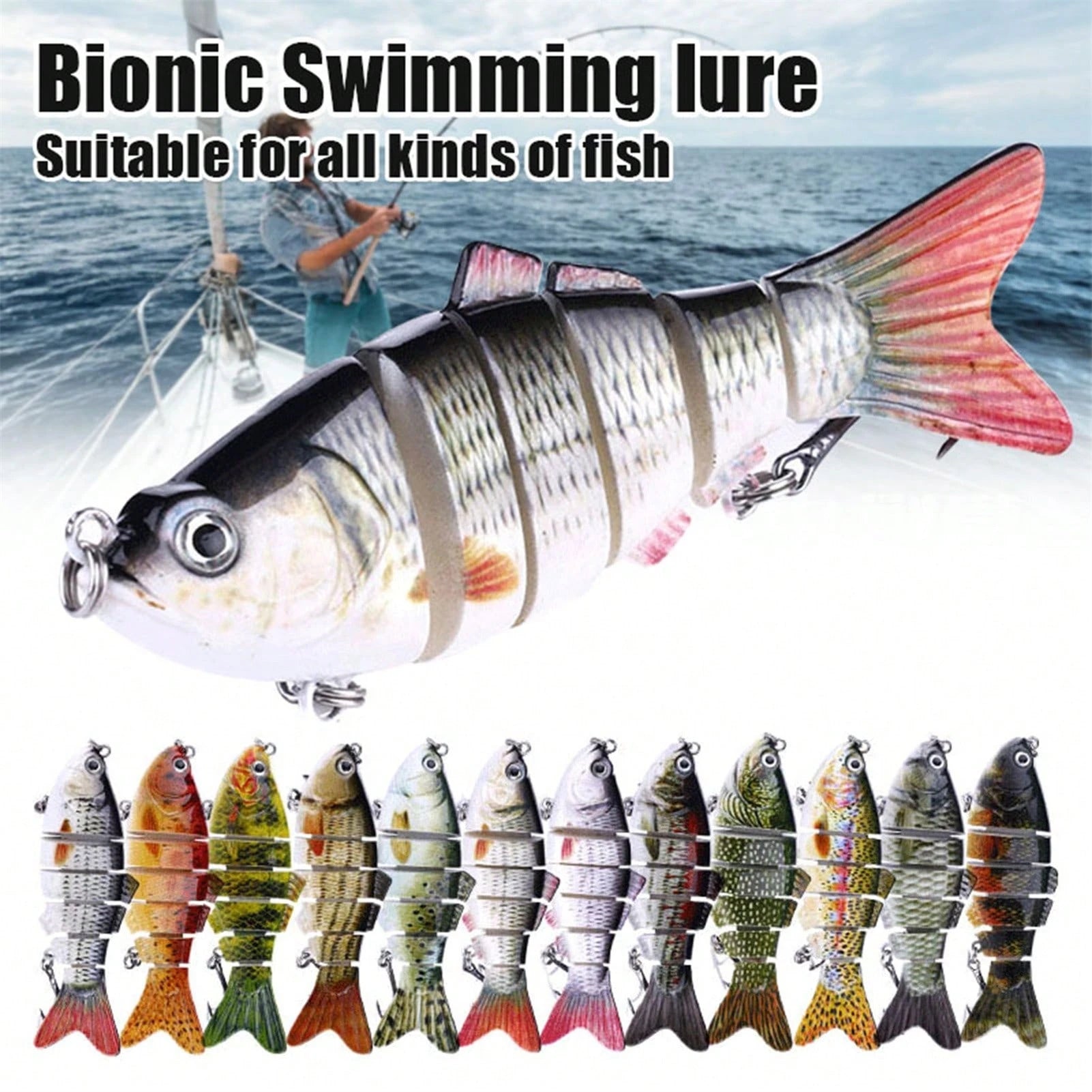 5pcs Multi Segment Bait, Lifelike Biomimetic Design, Used For Freshwater And Saltwater Fishing, Random Color, Suitable For Various Fish Such As Grass Carp