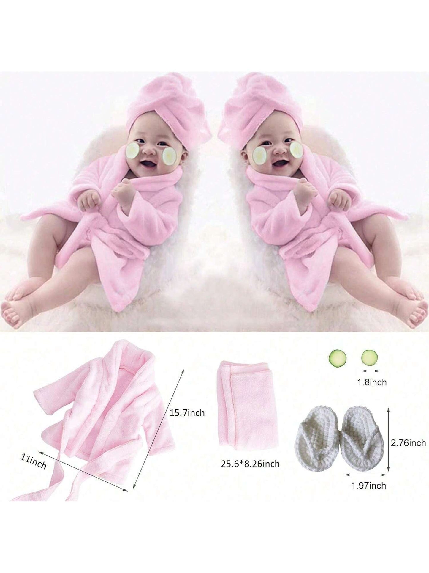 5PCS Newborn Photography Props Baby Girl Bathrobes Bath Towel Outfit With Slippers Cucumber Photo Props For Infant Boys Girls Baby Shower Easter Gift Things For Girls/Boys