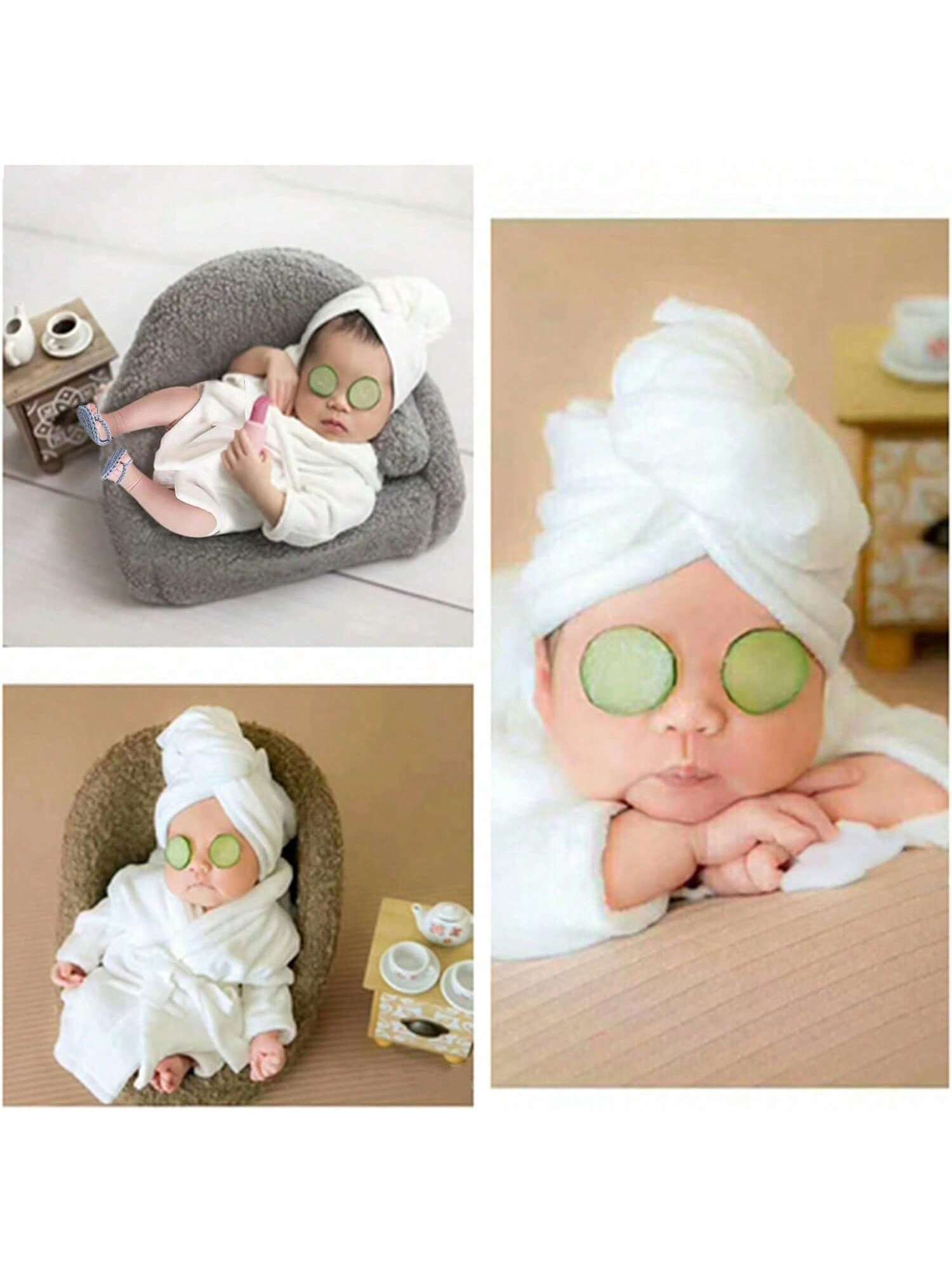 5PCS Newborn Photography Props Baby Girl Bathrobes Bath Towel Outfit With Slippers Cucumber Photo Props For Infant Boys Girls Baby Shower Easter Gift Things For Girls/Boys