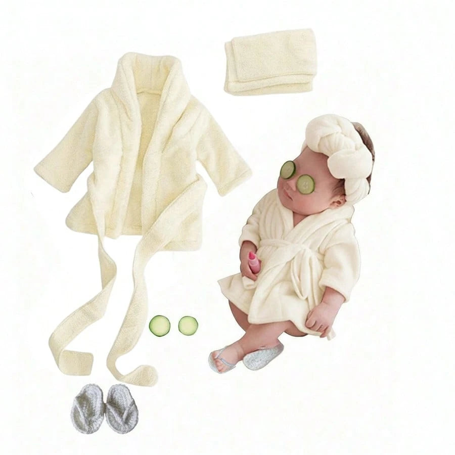 5PCS Newborn Photography Props Baby Girl Bathrobes Bath Towel Outfit With Slippers Cucumber Photo Props For Infant Boys Girls Baby Shower Easter Gift Things For Girls/Boys