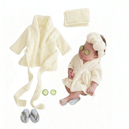 5PCS Newborn Photography Props Baby Girl Bathrobes Bath Towel Outfit With Slippers Cucumber Photo Props For Infant Boys Girls Baby Shower Easter Gift Things For Girls/Boys