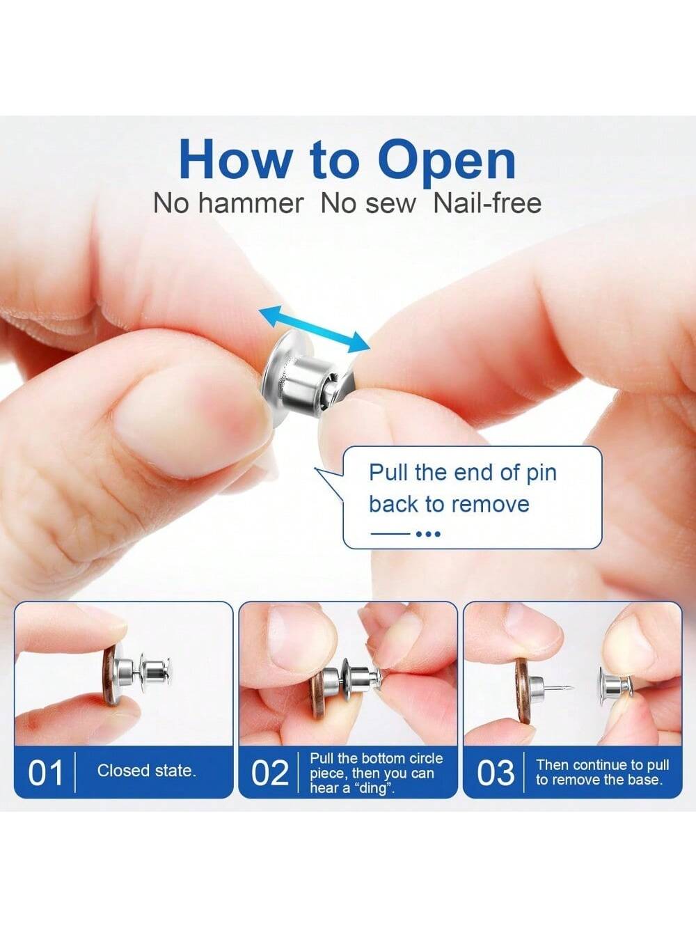 6/12 Pcs Button Pins For Loose Jeans Pants, No Sew And No Tools Perfect Fit Jean Button Tightener Replacement Adjustable Reusable Metal Clips Snap Tack, Instant Reduce Too Big Pants Waist