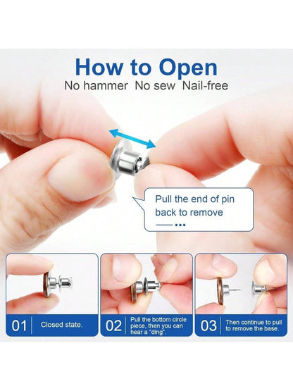 6/12 Pcs Button Pins For Loose Jeans Pants, No Sew And No Tools Perfect Fit Jean Button Tightener Replacement Adjustable Reusable Metal Clips Snap Tack, Instant Reduce Too Big Pants Waist