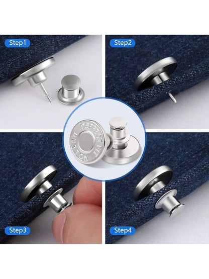 6/12 Pcs Button Pins For Loose Jeans Pants, No Sew And No Tools Perfect Fit Jean Button Tightener Replacement Adjustable Reusable Metal Clips Snap Tack, Instant Reduce Too Big Pants Waist