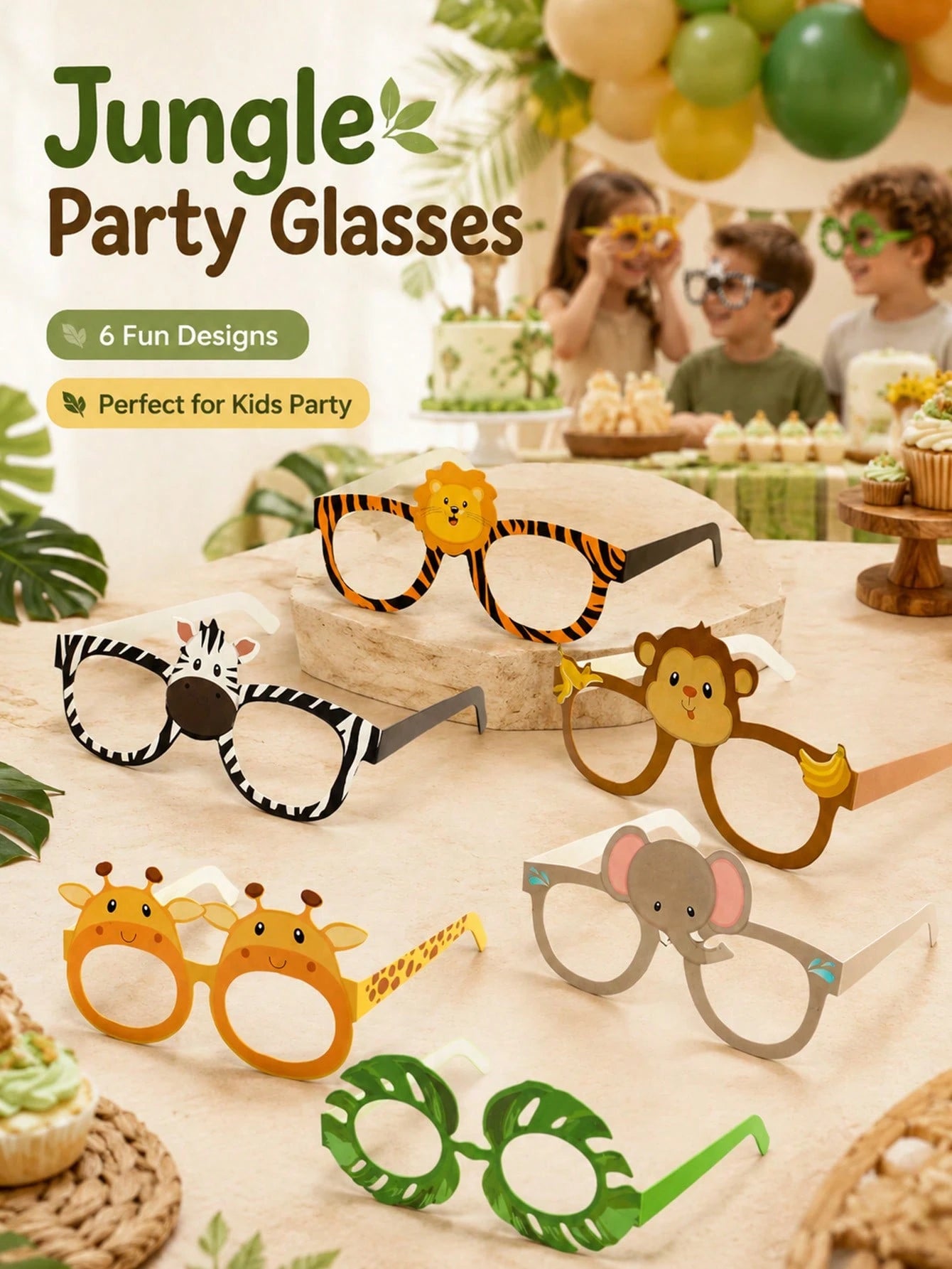 6/12pcs Jungle Animal Paper Glasses Safari Theme Birthday Decoration Fun Photo Props Kids Party Favors Baby Shower Decor