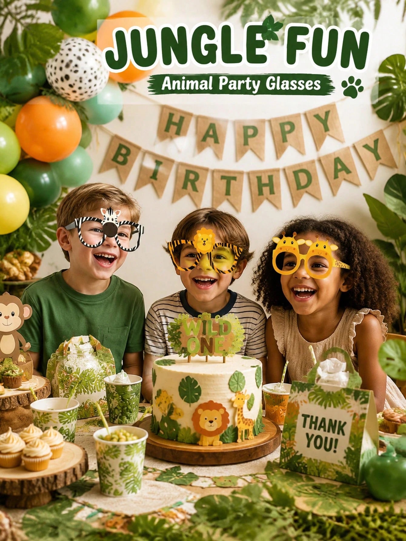 6/12pcs Jungle Animal Paper Glasses Safari Theme Birthday Decoration Fun Photo Props Kids Party Favors Baby Shower Decor