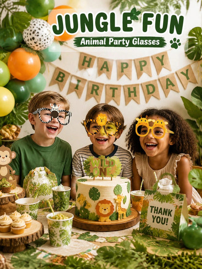 6/12pcs Jungle Animal Paper Glasses Safari Theme Birthday Decoration Fun Photo Props Kids Party Favors Baby Shower Decor