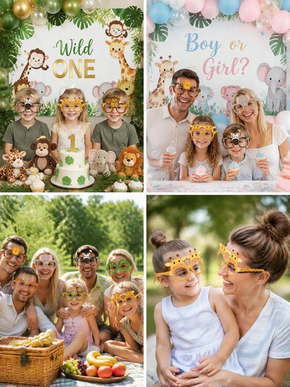 6/12pcs Jungle Animal Paper Glasses Safari Theme Birthday Decoration Fun Photo Props Kids Party Favors Baby Shower Decor