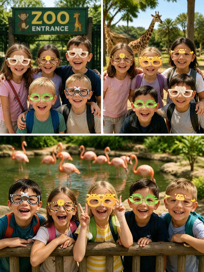 6/12pcs Jungle Animal Paper Glasses Safari Theme Birthday Decoration Fun Photo Props Kids Party Favors Baby Shower Decor