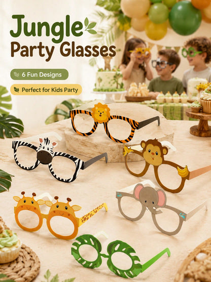 6/12pcs Jungle Animal Paper Glasses Safari Theme Birthday Decoration Fun Photo Props Kids Party Favors Baby Shower Decor
