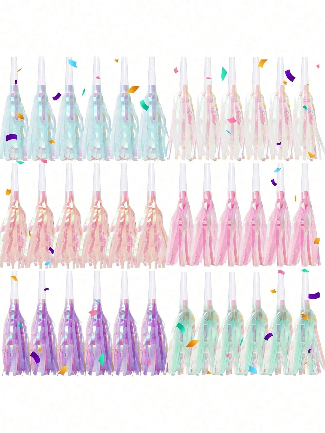 6/24/36pcs Party Blowout Whistles, Shiny Metallic Tassel Party Horns, Suitable For Birthday, Graduation, Sports Party, Baby Shower And Other Occasions
